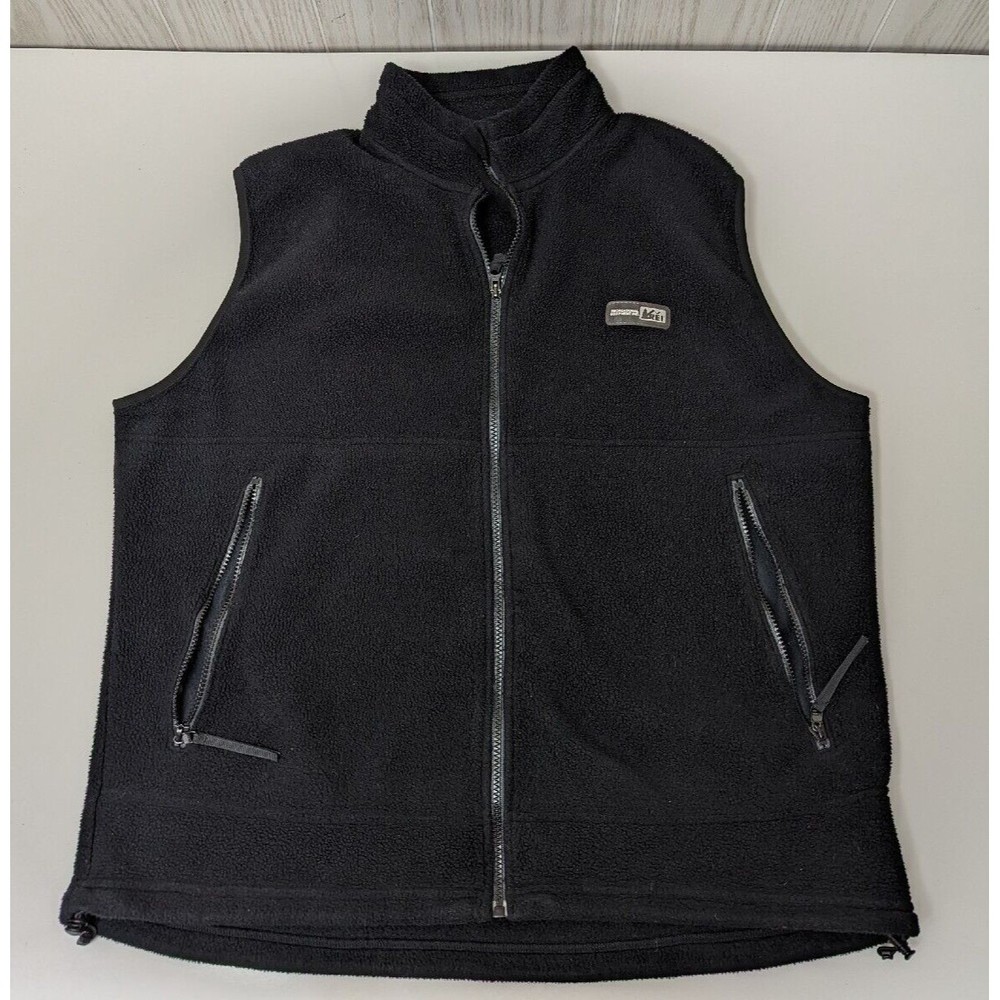 REI Zip Up POLARTEC Black Fleece Vest Hiking Camping Walking Layer Mens Size XL